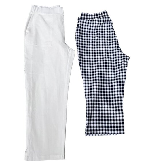 Susan Graver Weekend Womens S Capris 2 Pair White & Blue Gingham Pull On Summer - Picture 2 of 16